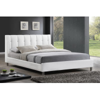 Baxton Studio Bbt6312-White-Queen Vino White Modern Bed With Upholstered Headboard-Queen Size